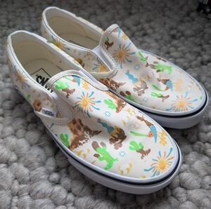 Vans Kids Slip-On Desert Print Sneakers in White